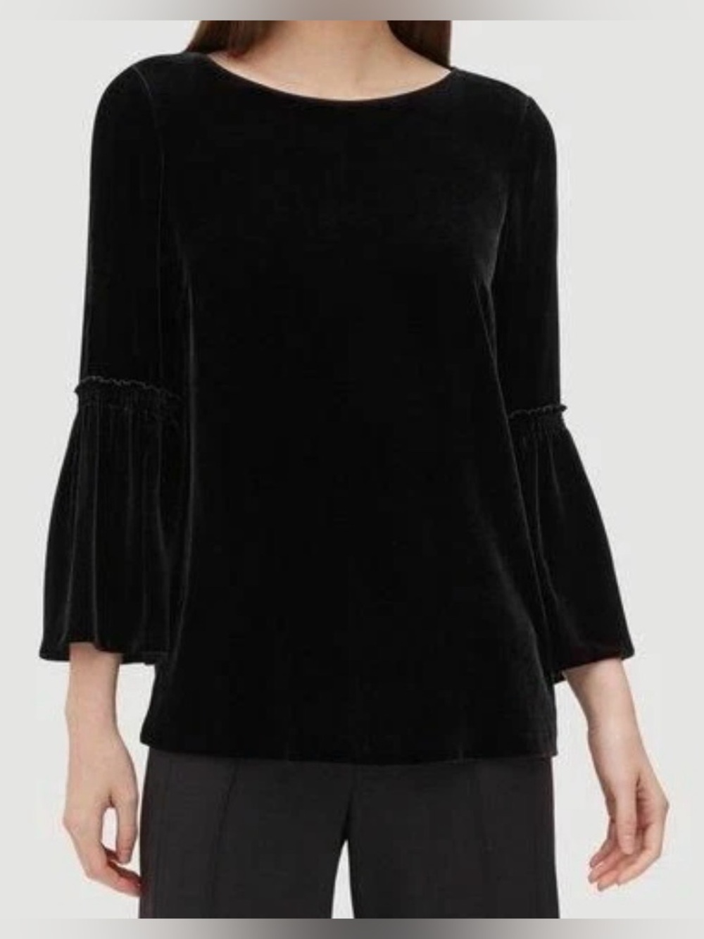Lafayette 148 New York Black Velvet Bell-Sleeve Women's Top